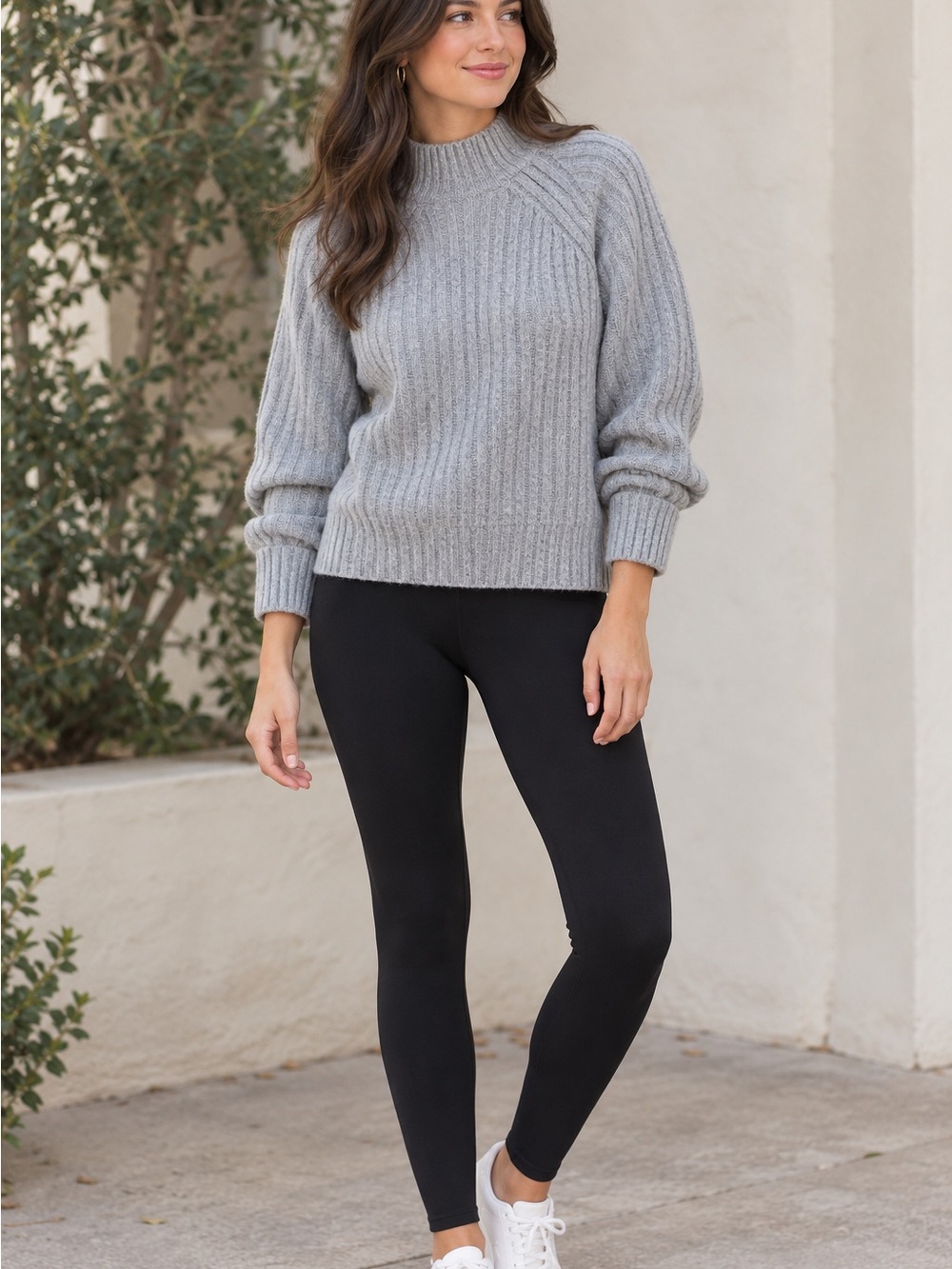 R|Label Light Gray Ribbed Knit Women's Sweater - Classic Crew Neck